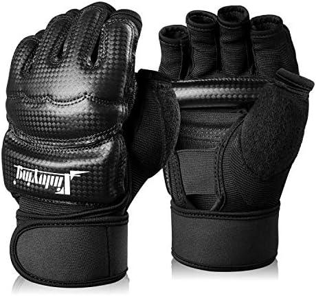 Xinluying Punch Bag Boxing Martial Arts MMA Sparring Grappling Muay Thai Taekwondo Training PU Leather Wrist Wraps Gloves, M