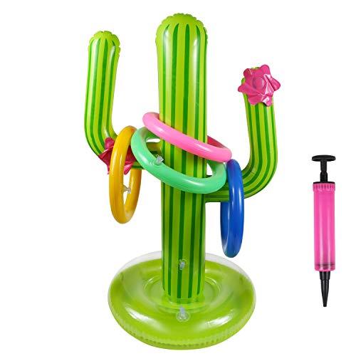 Inflatable Cactus Ring Toss Game Set Target Toss Floating Swimming Ring Toss Includes Cactus,4 Rings for Fiesta Party Accessories Hawaiian Pool Beach Party Decoration Supplvies, 2 Pack