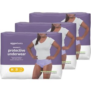 Amazon Basics Incontinence Underwear for Women, Protective, Disposable, Postpartum, Maximum Absorbency, Medium, Lavender, 60 Count (3 Packs of 20)