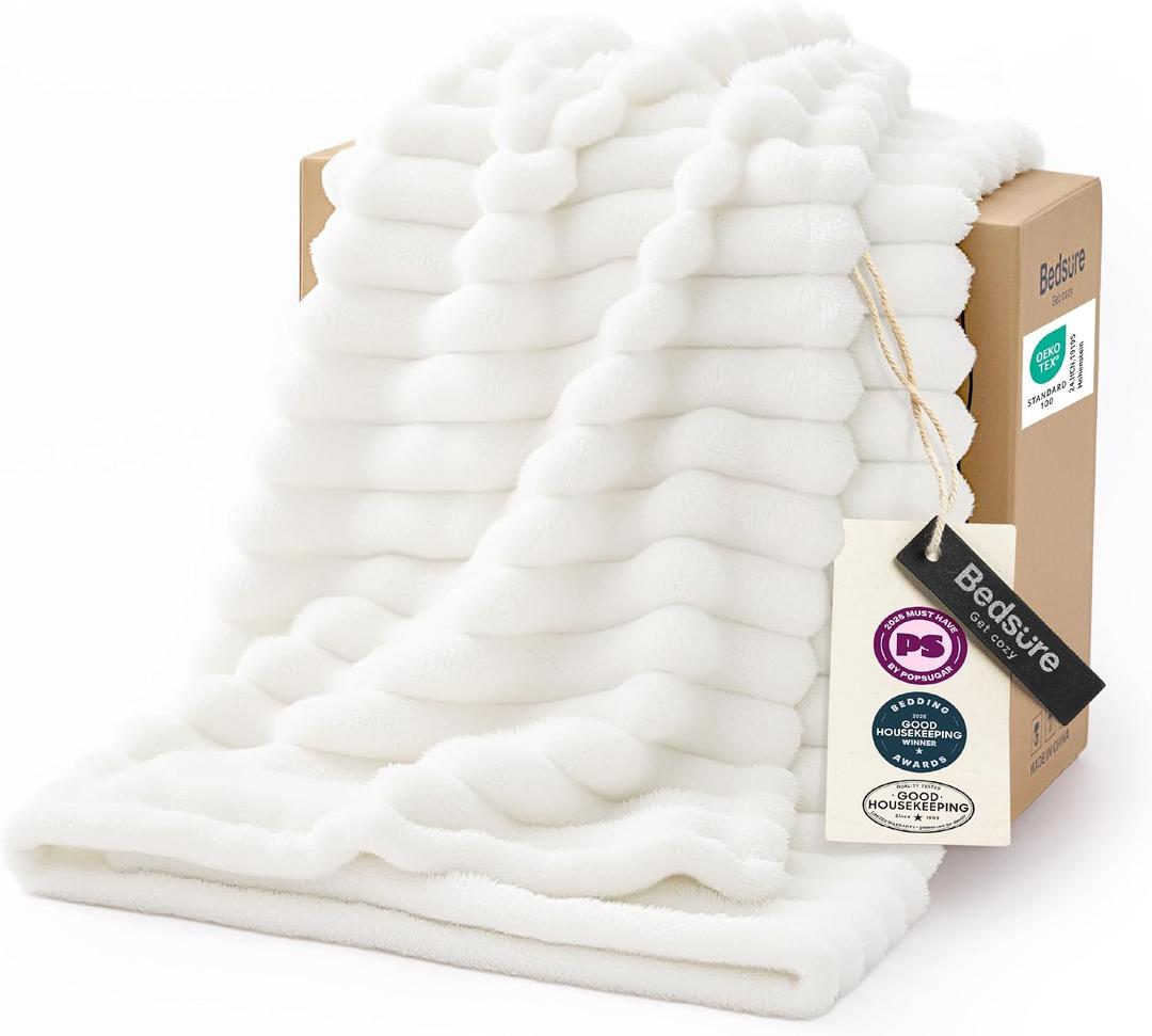Bedsure GentleSoft White Throw Blanket for Couch - Cozy Soft Fleece Summer Throw Blankets for Bed, Cute Small Gift for Women Girls, House Bedroom Decor Aesthetic, Off White, 50x70 Inches