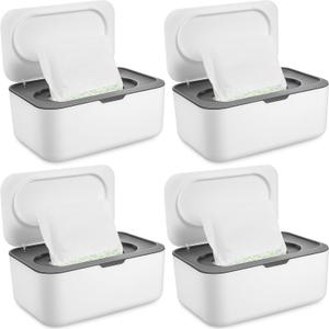 4 Pieces Wipes Dispenser Baby Wipes Case Container Case Wet Wipe Holder with Sealing Design Refillable Baby Wipe Dispenser Easy Open and Close (Gray)