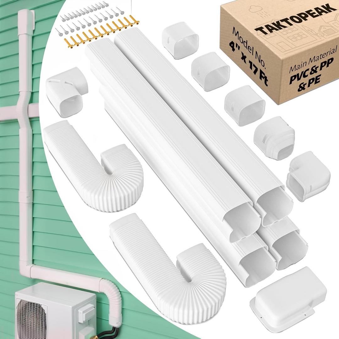 4'' 17 Ft Mini-split Line Set Covers, Line Hide Cover Kit for Mini Split Air Conditioners and Central AC (White)