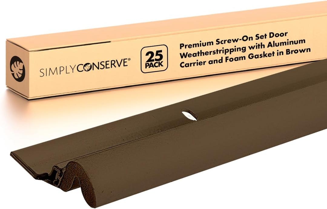 Simply Conserve Premium Screw-On Set Door Weatherstripping with Aluminum Carrier and Foam Gasket in Brown KC600-B (25-pack)