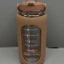 chunmo 74 oz Glass Water Bolttles with Straw Large Motivational Water Bottle with Time Marker Sports Water Bottles with Silicone Sleeve and Handle Lid 2.2L Water Jug for Gym Workout