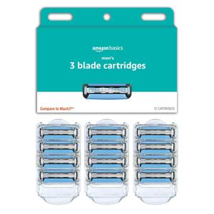 Amazon Basics 3-Blade Razor Refills for Men with Dual Lubrication, 12 Cartridges (Fits Amazon Basics Razor Handles only) (Previously Solimo)