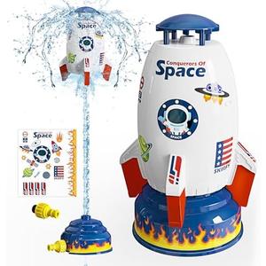 Skirfy Sprinkler Rocket Launcher Outdoor Water Toys for Kids, Rocket Design Water Powered Liftoff 9-16ft & Spin, Summer Garden Lawn Toys & Birthday Gift for Girls Boys Age 3-12 Year Old （White）