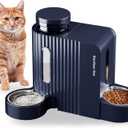 Gardner Pet Automatic Gravity Cat Food Feeder and Water Dispenser Stainless Steel Two-in-One Set Large Capacity Dispenser for Pets Dogs, Puppies, Kittens (Large (0.8 Gallon x 2), Dark Blue)