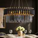 10-Light Large Smoke Gray Crystal Chandeliers 24" Dining Room Light Fixture 5 Tiers Gold and Black Crystal Chandelier Round Pendant Light for Kitchen Island Living Room Bedroom Entryway Foyer, Smoke Gray 10-Light D 23.6 inch
