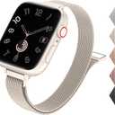 MARGE PLUS Slim Milanese Loop Compatible with Apple Watch Band for women 40mm 41mm 38mm 42mm 44mm 45mm 46mm, Stainless Steel Magnetic Mesh Strap work on iWatch Series10 9 8 7 6 5 4 3 2 1 SE (Starlight)