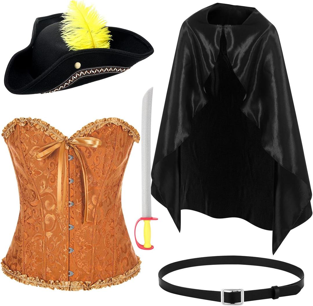 Newcotte Women Cat in Boots Costume Set for Halloween Cosplay Hat Cloak Belt Waist Corset Accessories Props for Adult Halloween Party Cos Supplies