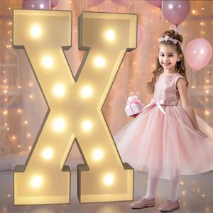 Pooqla 3FT Marquee Light Up Letters, LED Letters Big Mosaic Marquee Letters 3 Feet Tall, Giant Letter Sign for Balloons Birthday Anniversary Wedding Party Decoration, Warm White Letter X