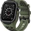 Nereides Rugged Case with Band for Apple Watch Series 9/8/7/6/5/4/SE 3/SE 2/SE 44mm/45mm, Breathable TPU Sport Strap + PC Protective Bumper, Shock-Resistant, Sweat & Water-Resistanty (Army Green)
