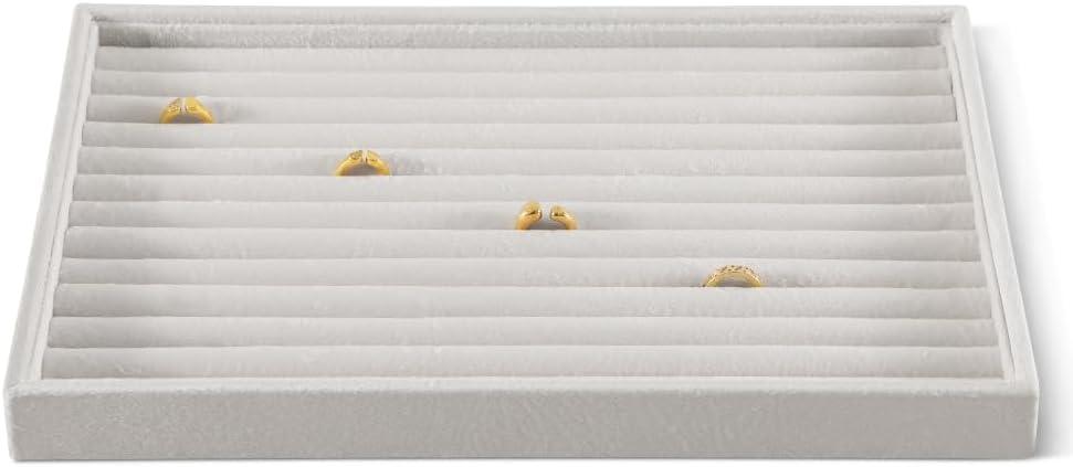 Velvet Ring Display Tray Stackable Multi Slot Jewelry Organizer for Rings Ear Studs Drawer Insert Accessories Showcase Storage (White)