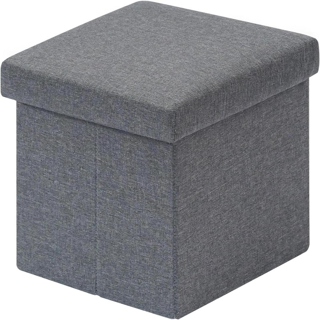 B FSOBEIIALEO Storage Ottoman Cube, Linen Small Foot Seat,for Living Room, Bedroom, Home Office, Dorm Storage Footrest Grey 11.8"x11.8"x11.8"