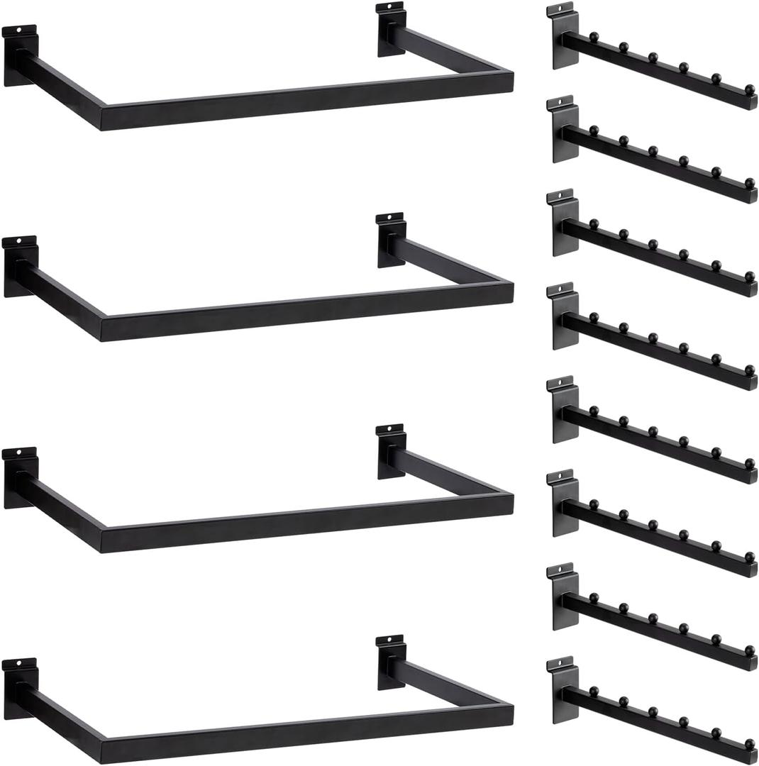 12 Pack Slatwall Accessories Kit with U-Shaped Rectangular Tubing Hangrails and Waterfall Display Hanger, Slatwall Hooks and Hanger for Clothing Retail, Merchandise Display