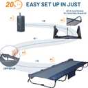 TIMBER RIDGE 20-Second Quick Set-Up Camping Cot, Lightweight Aluminum Folding Cot with Zipper Closure, Portable Carry Bag Included for Camping, Travel and Outdoors, Support up to 225lbs, Blue