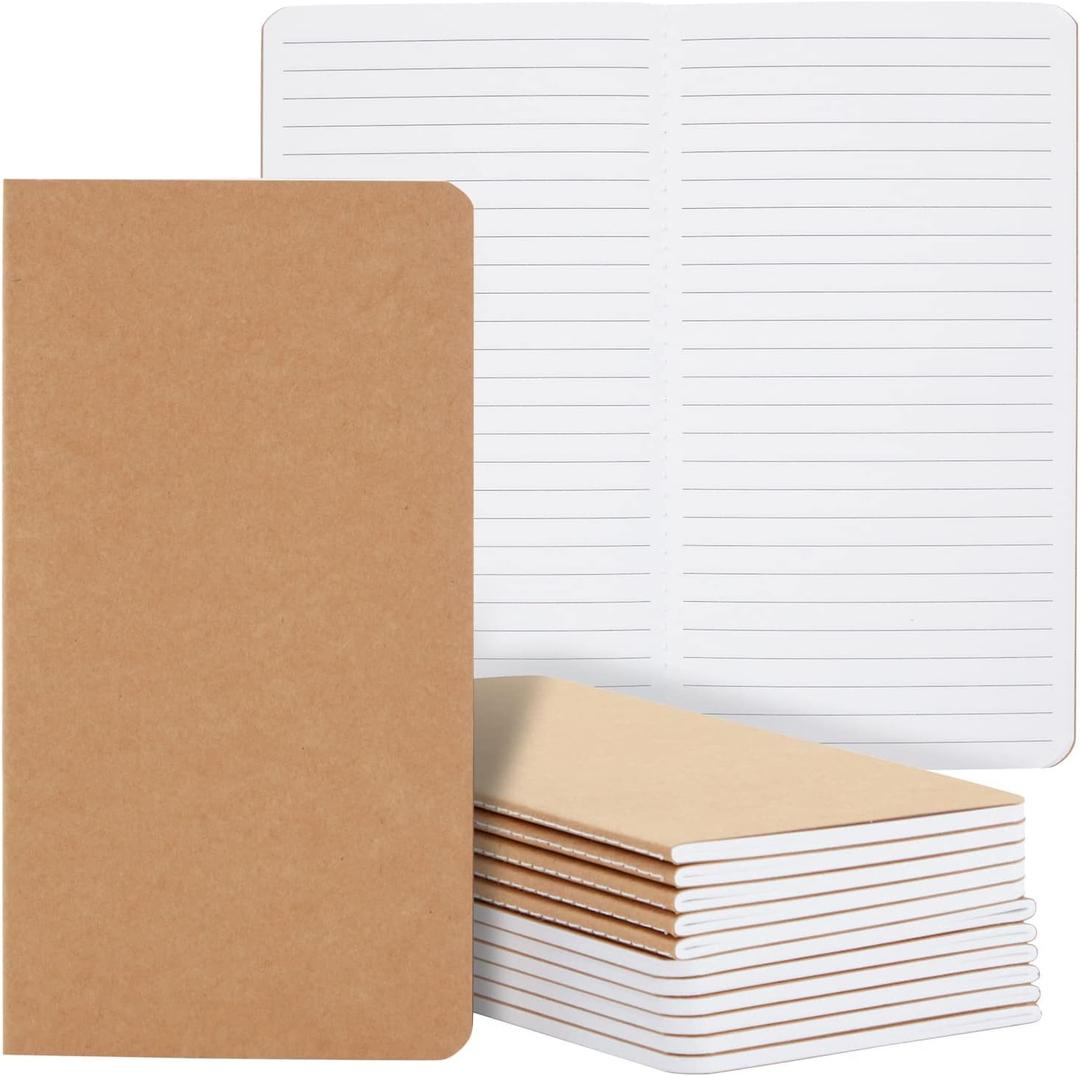 Paper Junkie Kraft Paper Notebooks, H5 Lined Journals for Travelers, Notes, Blank Soft Cover Diary - 4 x 8 Inch (Pack of 12) - Notebook Journal