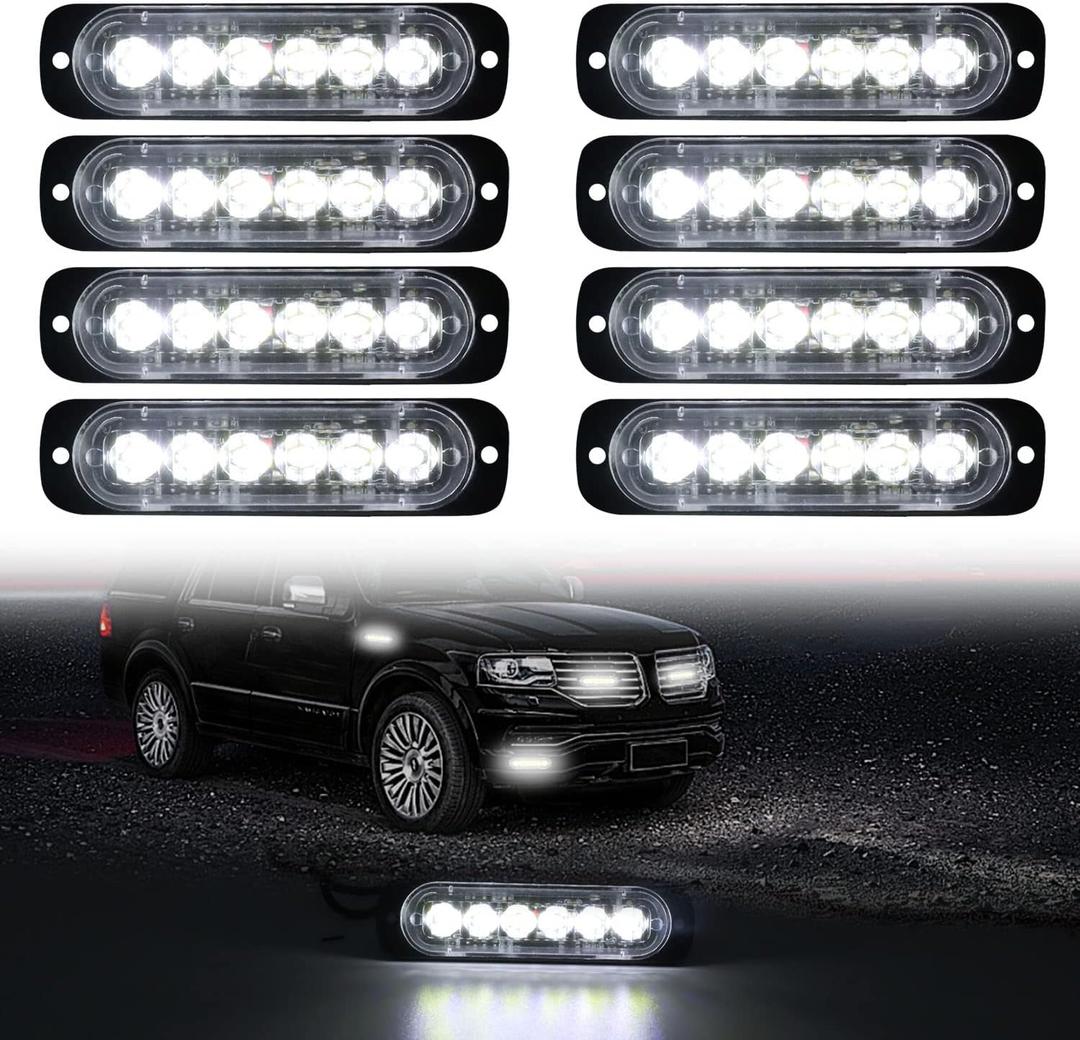 DIBMS LED Emergency Strobe Lights Bar 8x White 6 LED Strobe Warning Emergency Flashing Light Caution Construction Hazard Light Bar For Car Truck Van Off Road Vehicle ATV SUV Surface Mount