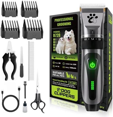 Dog Clippers Cordless, Professional Cat Trimmer, 2-Speed Low Noise Dog Grooming Kit, Pet Trimmer for Small Large Thick Hair Dogs