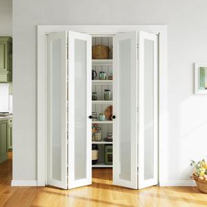 SMARTSTANDARD Bifold Door, 60'' (Double 30") x 80" Tempered Frosted Glass Bifold Closet Door, Interior Folding Doors with Hardware Track Kits, Easy Assembly, MDF, White