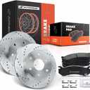 A-Premium 12.00 inch (304.70mm) Front Drilled and Slotted Disc Brake Rotors + Ceramic Pads Kit Compatible with Cadillac, Chevy & GMC Models - Escalade, Avalanche, Express, Silverado, Suburban, Tahoe