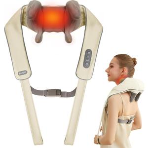 Cordless Neck Massager with Heat, Electric Neck Shoulder Massager with Heat, Kneading, 6-Point for Deep Tissue Pain Relief, Rechargeable Battery, Brushless Motor