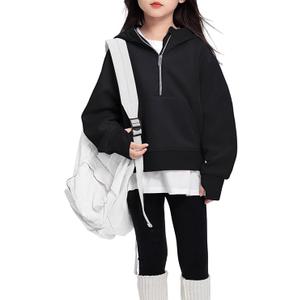 OBEEII Little Girls Sweatshirt Fleece Long Sleeve Zip Up Hoodies Half Zipper Sweatshirt with Pockets Fall Winter Pullover Top 5-6Y