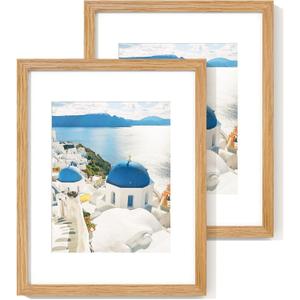 Axeman 11x14 Picture Frame with Mat for 8x10, Solid Oak Wood Picture Frames with Tempered Glass, Natural Wooden 11x14 inch Photo Frame for Wall with Wall Hook Included, Set of 2, Natural