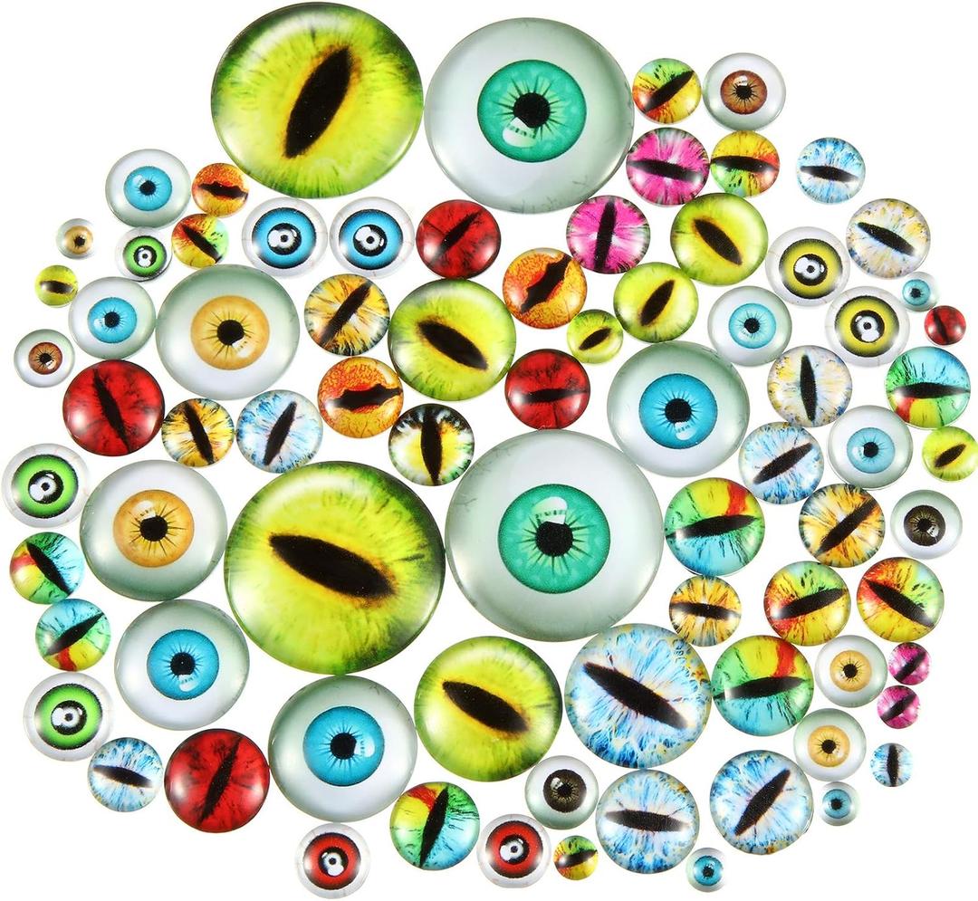 Sumind 200 Pcs Mixed Style Dragon Eyes Glass for Crafts Assorted Colors Size 6mm to 30mm Cabochon Mixed Style Doll Dragon Eyes for Art Dolls Props DIY Jewelry Making