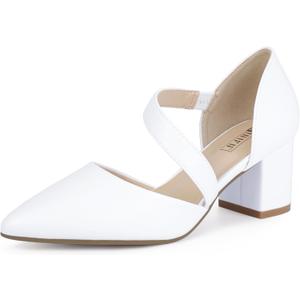 IDIFU IN2 Women's Pumps Closed Toe Strappy Heels Low Block Chunky Heels Dressy Wedding Bride Prom Business Dress Shoes for Women Comfortable Formal Pointed Toe Short Heels (6)