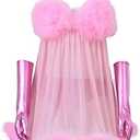 CosplayDiy Women's Cosplay Pink Fembot Costume Dress Women's Sexy Robot Costume Feather Lingerie Set Adult L