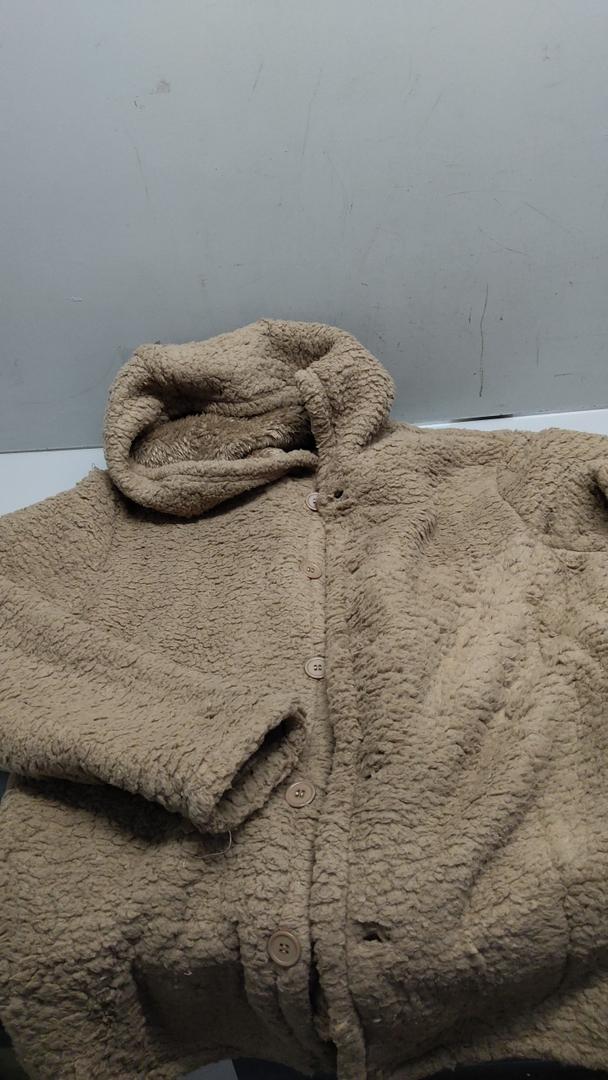 Haloumoning Girls Fuzzy Fleece Jacket Casual Button Down Sherpa Overcoat Faux Fur Jackets M