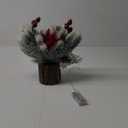 Small Christmas Tree Tabletop Artificial Mini Christmas Tree Decorations with Holiday Ornaments Red Berry Pine Cone Greenery for Home Indoor Fireplace Mantel Xmas Decor (Tree Stump-Red)