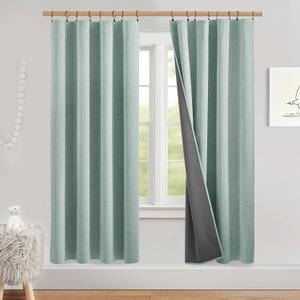 NICETOWN Seafoam Green Bedroom Full Blackout Linen Curtain Panels, Thick Insulated Classic Back Tab Blackout Draperies with White Thermal Insulated Liner for Windows (Set of 2, 52 by 72-inch)