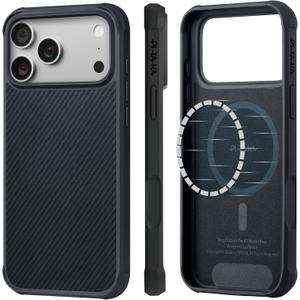 Pitaka for iPhone 17 Pro Max Case 6.9", Military Grade Protective Case, Compatible with MagSafe, 600D Aramid Fiber Woven & TPU Combined, ProGuard - Black/Grey(Twill)