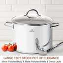 HOMICHEF 12 Quart LARGE Stock Pot with Glass Lid - NICKEL FREE Stainless Steel Healthy Cookware Stockpots with Lids 12 Quart - Mirror Polished Induction Pot - Commercial Grade Soup Cooking Pot