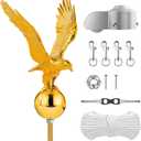 Golden Eagle Flagpole Topper 13" & Hardware Parts Repair Kits, 50FT Halyard Rope, 4" Zinc Cleat Hook, Flag Swivel Snap Clips, Pulley Truck for 1.7"-2.1" Flagpoles(20/25/30FT), Auro 2 Pro - Gold