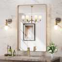 LOAAO 24X36 Gold Bathroom Mirror, Rounded Rectangle Gold Frame Mirror, Brushed Gold Bathroom Vanity Mirror Wall-Mounted, Anti-Rust, Hangs Horizontally or Vertically