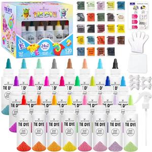 Pack Of 2 24 Colors Tie Dye Kit, Tie Dye Set for Kids, Pre-Filled Bottles, Non Toxic Permanent Fabric Dye Art Set, Easy DIY Fabric Art - Create Fun (24 Colors)