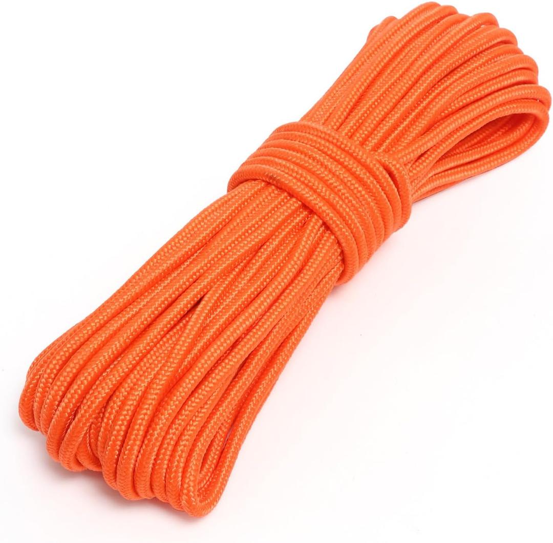 Nylon Rope, 1/3 inch 50FT Nylon Poly Rope Utility Cord Strong Polyester for Camping, Hiking, Clothesline, Tie, Flag Pole, Marine, Swing Outdoor & Indoor (8mm, Orange)