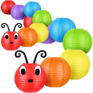 Hortsun 14 Pcs Caterpillar Theme Birthday Decorations Caterpillar Paper Lanterns Sets for School Classroom Birthday Party Favors, with Eyes Mouth Feelers Glue Point (Multi Color)