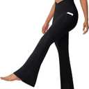Women's Flare Leggings with Pockets-Crossover High Waisted Bootcut Yoga Pants-Tummy Control Bell Bottom Leggings M