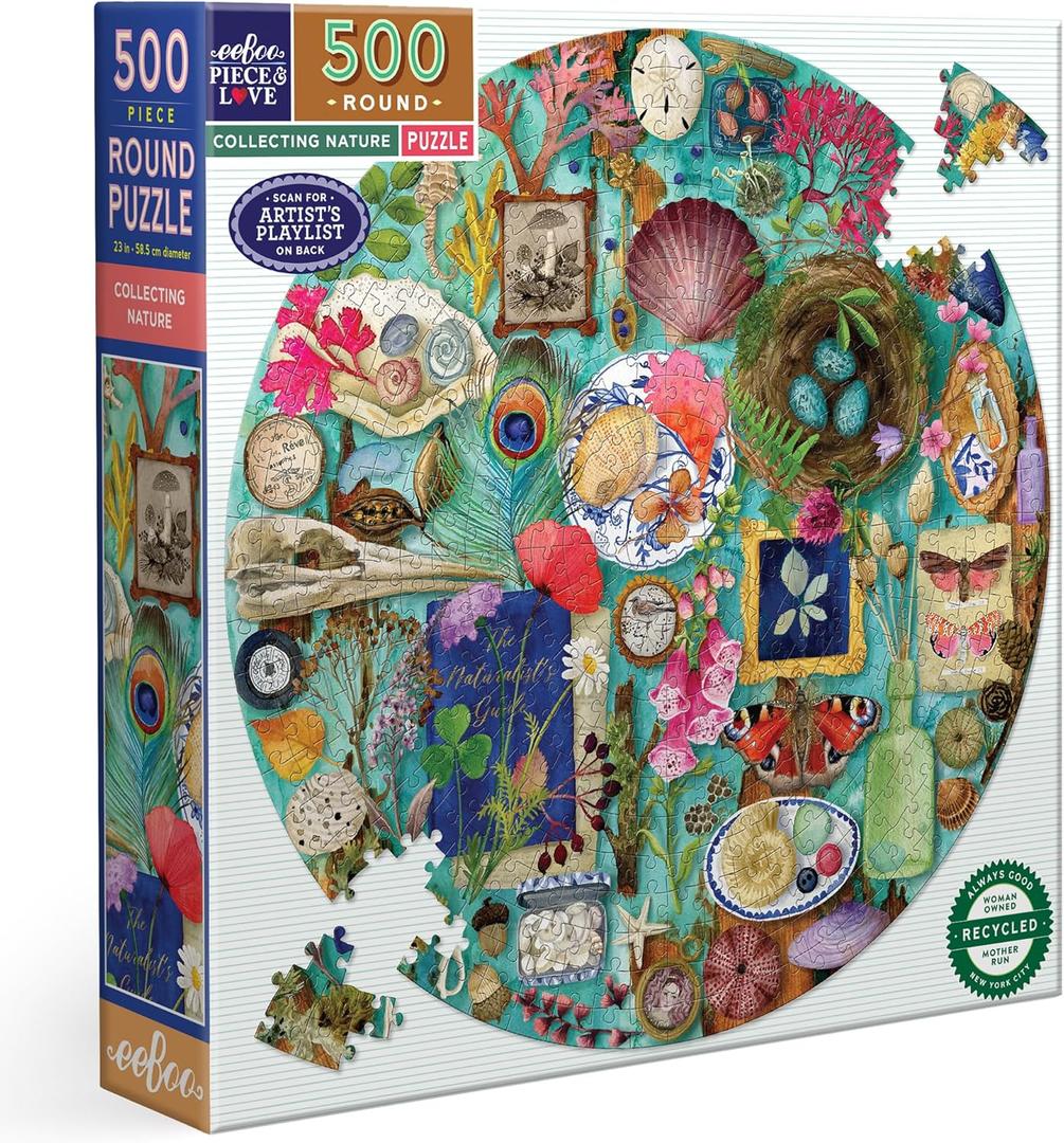 eeBoo 500 Piece Puzzle - Collecting Nature Jigsaw Puzzle for Adults, Circular with 23" Diameter Made with Recycled Board & Vegetable-Based Ink