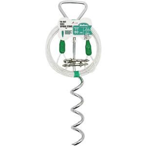 Petest 16 Inch Spiral Stake with 15ft Reflective Tie-Out Cable for Medium Dogs Up to 60 Pounds DarkGreen & Silver
