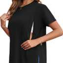 Ecavus Women's Oversized Nursing Shirts for Breastfeeding with Hidden Zipper Short Sleeves Side Splits Maternity Tops (XX-Large, Black)