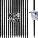 Hacaroa 16 Pack 16 Inch Rebar Stakes Heavy Duty, Straight Metal Ground Anchors Steel Garden Spikes for Tent, Timber, Concrete, Fence, Plant Support, 3/8" Diameter, Sharp Tip, Black