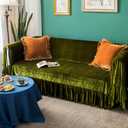 GLORY SEASON Velvet Sofa Cover Soft Decorative Luxurious Solid Exquisite Ruffle Trim,Retro Farmhouse Vintage Sofa Slipcover Couch Cover for 2-3 Cushion Sofa for Living Room 1PC 88x134 Inch