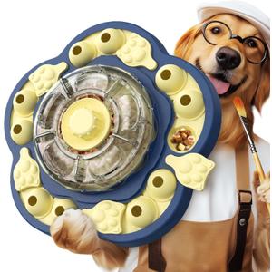 KADTC Dog Puzzle Toy, 3 Levels of Step-by-Step Challenge, Spin to Release Treat Dispenser, Slow Feeder & Mental Stimulation Enrichment Toy for Small Medium Large Dogs (Sunflower Blue)