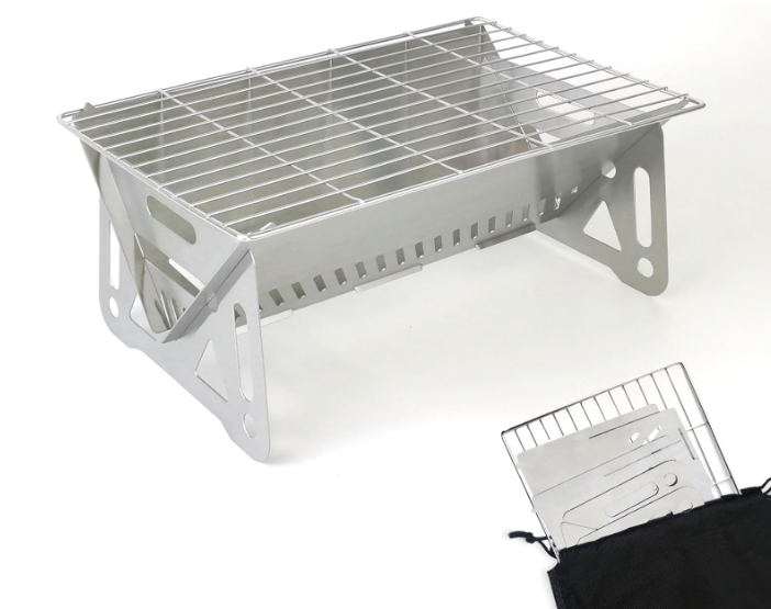 Mini Portable Charcoal Grill, Stainless Steel Small Folding BBQ One Person Tabletop Grill for Garden Bars Outdoor Camping