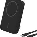 Belkin Portable Charger, Wireless Power Bank 15W 8000 mAh w/ Qi2 - MagSafe Charger w/Built-in Pop-up Kickstand - iPhone 17, Air, Pro, Pro Max, AirPods, Apple Watch, Google Pixel 10, etc. - Black